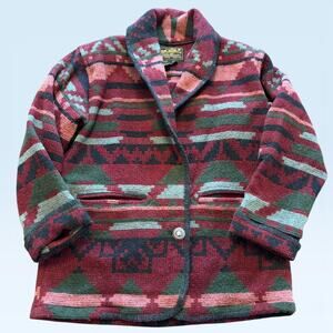 Vintage Eddie Bauer Jacket Womens Petite Small Red Wool Aztec Southwestern